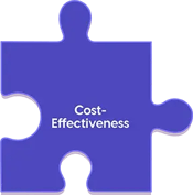 Blue puzzle piece showing the title "Cost-Effectiveness"