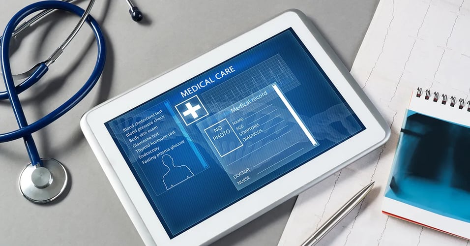 Tablet device showing medical care information.