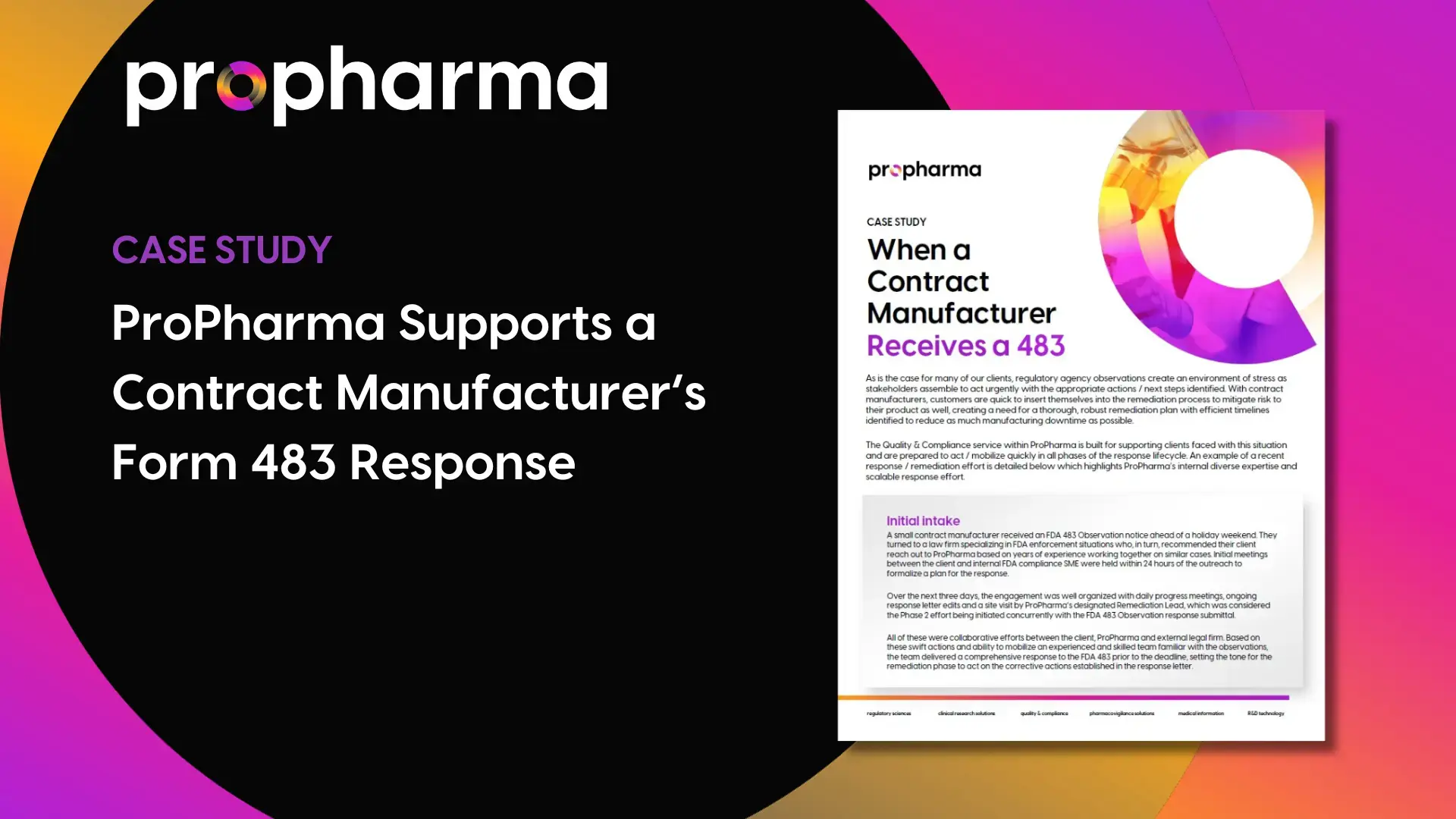 ProPharma Supports a Contract Manufacturer's Form 483 Response